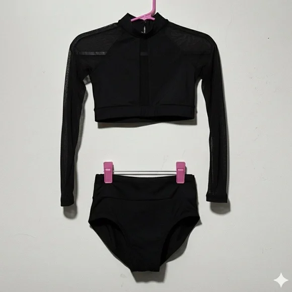 BalTogs High-Waist Mesh Crop Top and Briefs Set Black Dance Dancewear - Picture 6 of 6